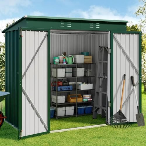 Gizoon 6x4 FT Outdoor Shed, Metal Garden Shed Lockable Doors, Green by Gizoon