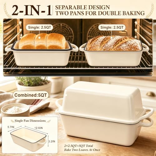 2-in-1 Enameled Cast Iron Dutch Oven, 5 Qt Sourdough Bread Oven with Lid - Image 2