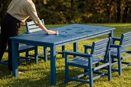 Perli™ 5-Piece Outdoor Dining Set, All-Weather HDPE Patio Furniture with 4 Armrest Chairs and Rectangular Table, UV-Resistant 4-Person Set for Deck, Backyard, Blue - Image 6