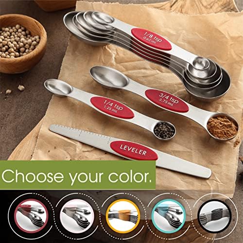 Spring Chef Stainless Steel Magnetic Measuring Spoons Set of 8, Red - Image 6