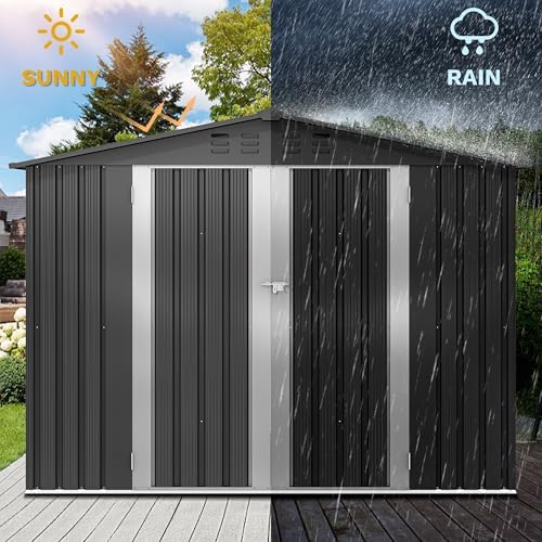 DWVO 7'x5' Large Metal Outdoor Storage Shed, Tool Sheds, Dark Gray - Image 4