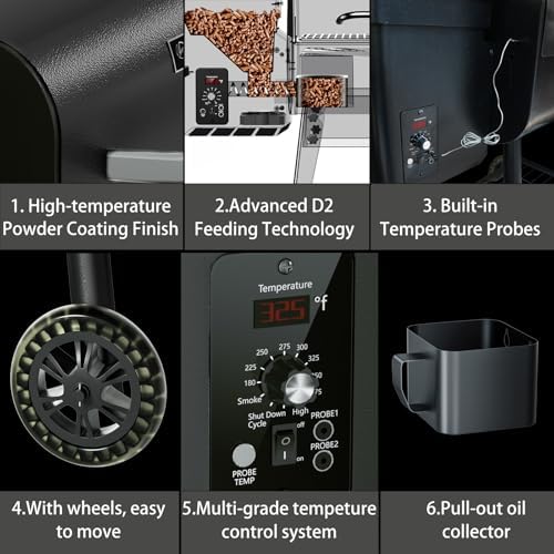 KingChii Electric Wood Pellet Grill & Smoker with Side Shelf, 456 SQ.IN Grill Capacity, 11LB Hopper, with PID Temperature Control (180-425°F) for Backyard Camping Bake and Roast, Black with Cover - Image 3