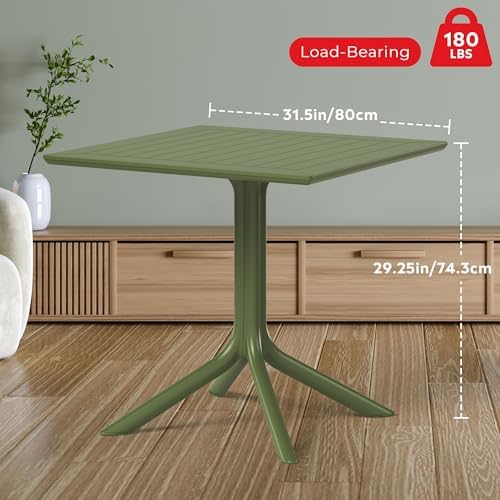 Costaelm Patio Dining Table for 4, Square PP Patio Table, 4-Person Weather Resistant Deck Table for Porch Poolside Lawn Garden Backyard, Olive Green - Image 2