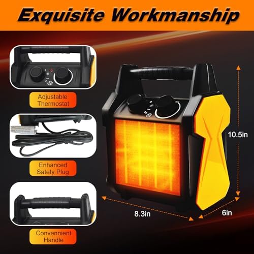 Buyplus Outdoor Heater, 1500W Patio Heater for Garage, Portable Electric Space Heaters with Overheat Tip-Over Protection, PTC Ceramic Space Heaters for Garage, Greenhouse, Indoor Outdoor Use,Yellow - Image 6
