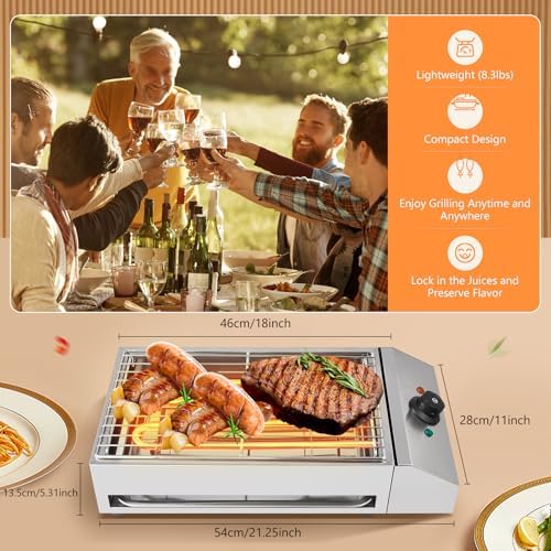 Electric BBQ Grill, 1800W Smokeless Non-Stick Indoor/Outdoor Barbecue Grill with Grease Catcher Tray, Temperature Control, Portable Cooking BBQ Griddle for Domestic and Commercial Use Etc - Image 2