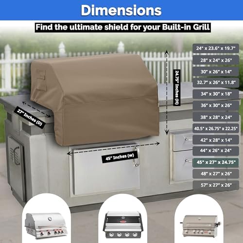 Covers & All Built-in Grill Cover for Outdoor Grill – Heavy Duty 12 oz Waterproof Built-in BBQ Grill Cover, PVC-Coated Polyester with Elastic Hem for Snug Fit (45 x 27 x 24.75 inches, Beige) - Image 7
