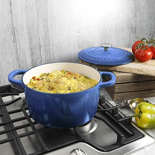 Crock-Pot Artisan 5-Quart Round Enameled Cast Iron Dutch Oven – Blue, Durable Heavy-Duty Cookware for Slow Cooking, Roasting, Baking with Lid - Image 6