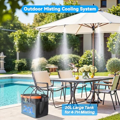 Ausic Portable Misting System for Outside Patio, Outdoor Water Cooling Mister with Battery Powered Pump (Max 8Hrs), 20L Bucket, 26FT Hose, Patio Misters for Tailgating, Pasture, Camping, Canopy, Sport - Image 2
