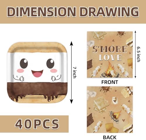 40pcs Smores Camping Birthday Party Decorations Smores Plates and Napkins for Let‘s Have S'more Fun Christmas Spplies,Suitable for 20 Guests - Image 2