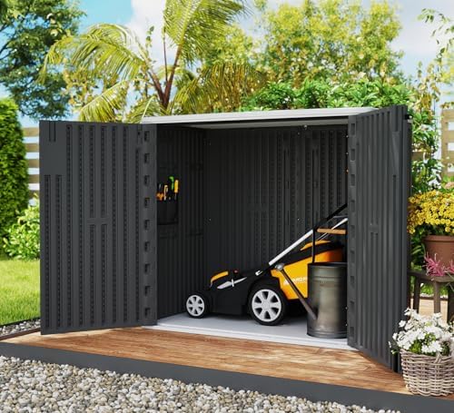 ZZM 37 Cu.ft Outdoor Storage Shed with Floor HDPE Double-Wall Resin Sheds Outdoor Storage, Lockable Weatherproof Storage Cabinet Fit for Garden Tools, Garage can, Bike, Patio Furniture, Black - Image 2