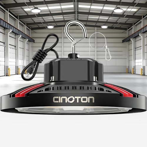 CINOTON 210W UFO LED High Bay Light, Aluminum LED Shop Lights with 31500LM, 5000K Commercial Bay Lighting for Warehouse Garage Workshop Factory, 6' Cable & Safety Rope, ETL Listed 1 Pack by CINOTON