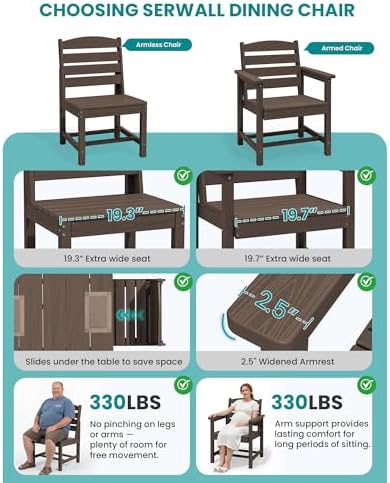 SERWALL HDPE Outdoor Dining Furniture, Outdoor Dining Set for 10, Coffee - Image 5