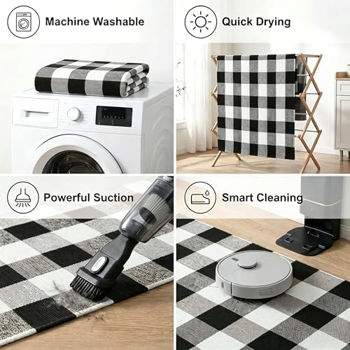 MUBIN Fall Decor Cotton Buffalo Plaid Rug, 24x52 Black and White Outdoor Rug Front Door Decorative Mat, Washable Doormat Foldable Area Rug Layered Door Mats Rug for Front Porch, Entryway, Patio - Image 4