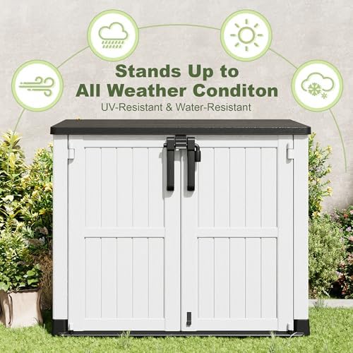 36 Cu Ft Resin Outdoor Storage Shed, Weatherproof Horizontal Outdoor Storage Cabinet with Dual Lock Door for Backyard, Patio, Garage, Garden(White) - Image 6