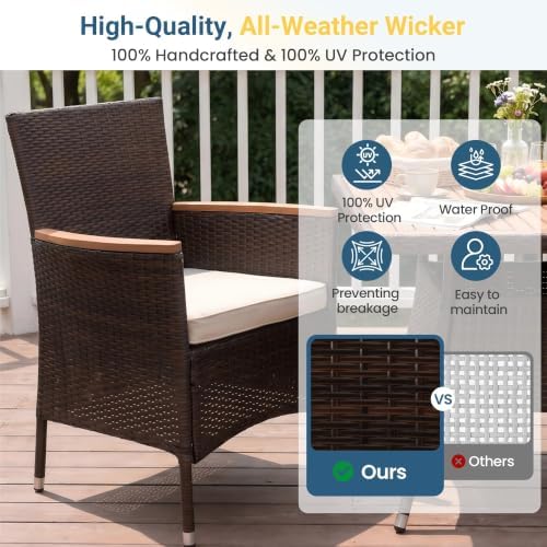 Wisteria Lane Rattan Patio Table and Chairs Set with Acacia Tabletop, Brown - Image 5