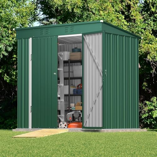 Gizoon 6x4 FT Outdoor Shed, Metal Garden Shed Lockable Doors, Green - Image 2