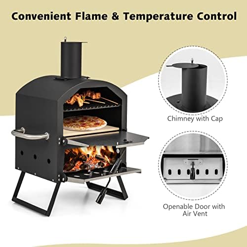 COSTWAY Outdoor Pizza Oven, Wood Fire Stone with Peel, Waterproof Cover - Image 7
