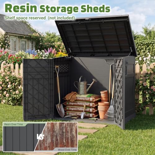 LHBcraft Large Outdoor Storage Cabinet 51 Cu Ft with Lockable, Outdoor Storage Box with Pneumatic Hydraulic Lid-Easy to Assemble, Waterproof Outdoor Storage Shed for Backyards, Patios - Image 4