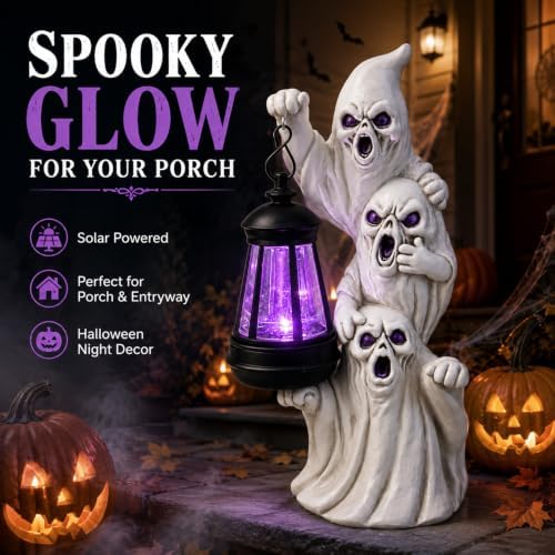 Triple Ghosts Halloween Figurine with Solar Lighted,Halloween Decorations - Image 5