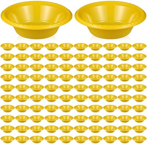 100 Pack 16oz Yellow Disposable Plastic Bowls Dessert, Ice Cream, Salad, Soup Serving Cups for Party, Picnic, Food Snacks (Yellow) by Unknown