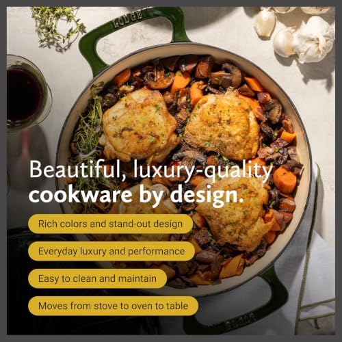 3.6 Quart Luxe Enamel Casserole with Gold Knob, Pesto - Image 2