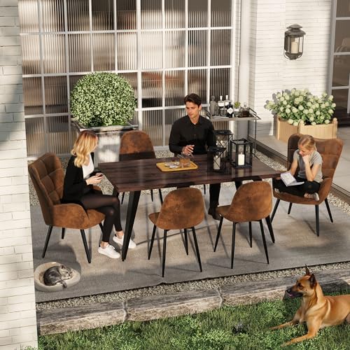 FurnitureR 63" Patio Dining Table – Brown Wood Grain Desktop with Black Matte Iron Legs, Outdoor Dining Table for Patios or Gardens, Seats Up to 6, Brown - Image 7