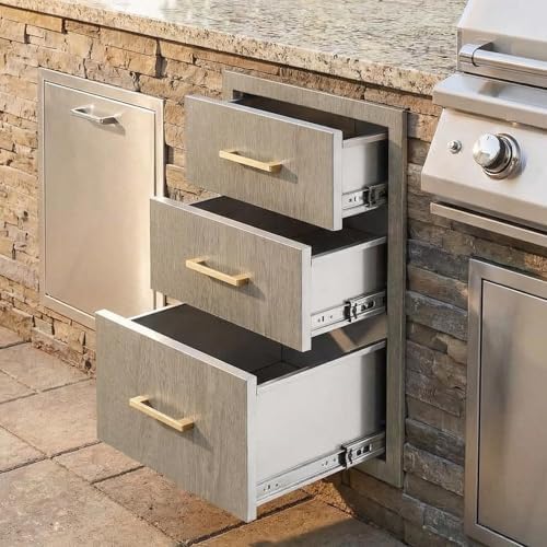 GarveeTech Outdoor Kitchen Triple Drawers, Stainless Steel, Heavy Duty with Handles, Weather-Resistant Flush Mount, BBQ Island Drawer for Patio Grill Station, 18" W x 23" H x 23" D by GarveeTech