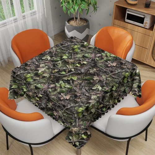Camouflage Hunting Tablecloth 54x54 Inch Square Leaves Branches Camo Hunting Tablecloths Polyester Table Cloth for Holiday Parties Kitchen Dining Indoor Outdoor by Unknown