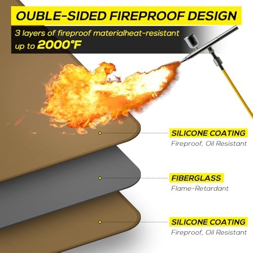 FLASLD Heavy-Duty Under Grill Mat 49inch Square Fire Pit Mat, Large Fireproof Waterproof Grill Pads Protect for Deck,Patio,Outdoor Charcoal,Smokers,Wood Floor,Indoor Brown Fireplace Reusable - Image 5