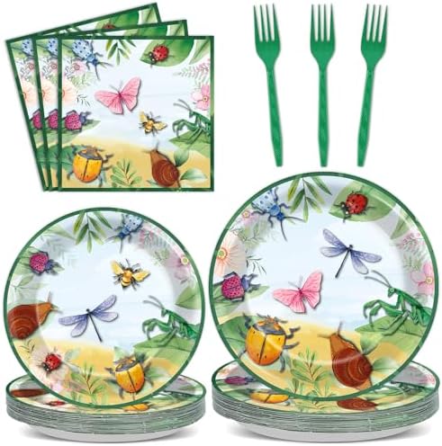 Naozinebi 96PCS Bug Party Plates Summer Bug Ladybugs Party Decoration Summer Spring Insect Tableware Set Birthday Dinnerware for Bee Butterfly Theme Supplies Decor Serve 24 by Naozinebi