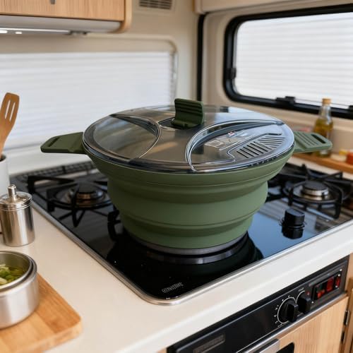 2.5L Collapsible Camping Cook Pot,Portable Cookware for Outdoor Hiking (Dark Green) - Image 4