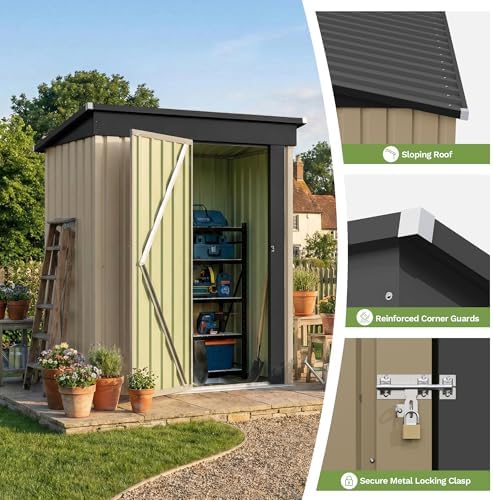 Devoko 5x3 FT Outdoor Storage Shed with Floor Frame, Brown - Image 4