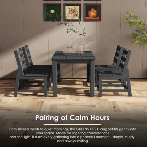 GREENVINES 7-piece Outdoor Dining Set, HDPE Table & 6 Armless Chairs, Black - Image 3