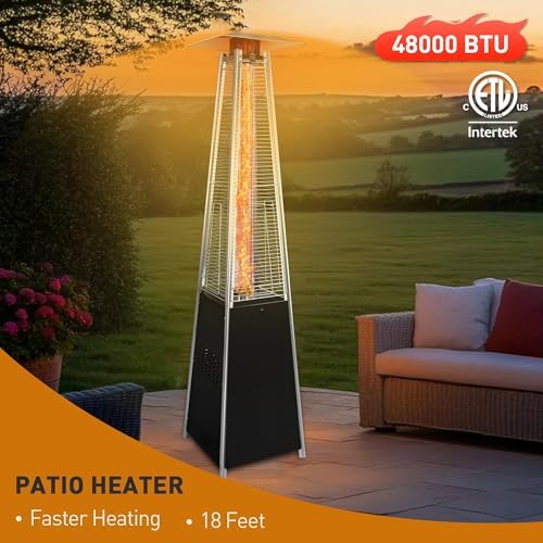 Propane Patio Heater, 48,000 BTU Outdoor Patio Heater Propane with Wheels, Stainless Steel Gas Patio Heaters for Outdoor Use, Commercial, Residential, Black+Silver - Image 5