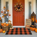 SEEKSEE Halloween Decor Buffalo Plaid Outdoor Rug 27.5x43 Orange and Black Front Door Mat, Layering Rug for Porch, Halloween Doormat, Front Porch Rug for Outdoor Entrance Entryway Patio Porch Decor by SEEKSEE