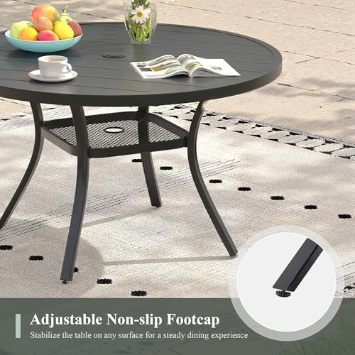 Outdoor Dining Table with Adjustable Umbrella Hole, 40.6" All-Weather Round Patio Dining Table for 4, Metal Patio Table with Storage Shelf for Garden Lawn Porch Deck Yard, Black - Image 6