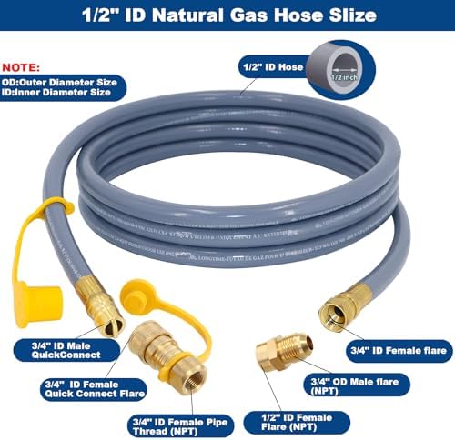 12 Feet 1/2 Inch ID Natural Gas Hose with Quick Disconnect for weber, charbroi, Grill, Pizza Oven, Patio Heater and More NG Appliance, Propane to Natural Gas Conversion Kit - CSA Certified - Image 2