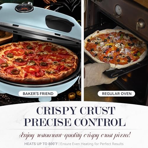 Baker's Friend Electric Pizza Oven Indoor Countertop, 12 Inch Maker Machine for Home, Cooker & Grill, Premium Glazed Ceramic Stone Oven, Pale Blue - Image 3