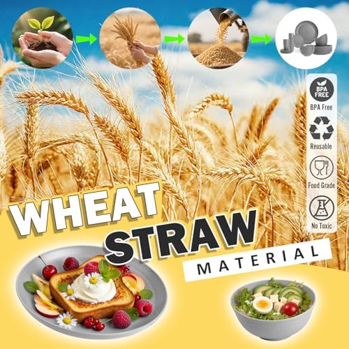 Wheat Straw Dinnerware Sets, Plates and Bowls Sets, 32 PCS Dinnerware Sets Service for 8, Unbreakable Reusable Plates Set, Outdoor Kitchen and Apartment Dinning Essentials - Gray - Image 5