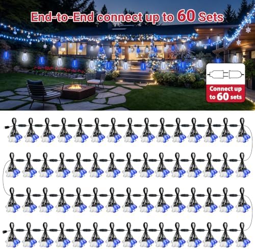 LAMPHOME 26Ft ST38 Blue White Outdoor String Lights, Patio Lights with 12+1 ST38 Edison Bulbs, LED Shatterproof String Lights for Outside Bistro Patio Christmas Party Decorations - Image 7