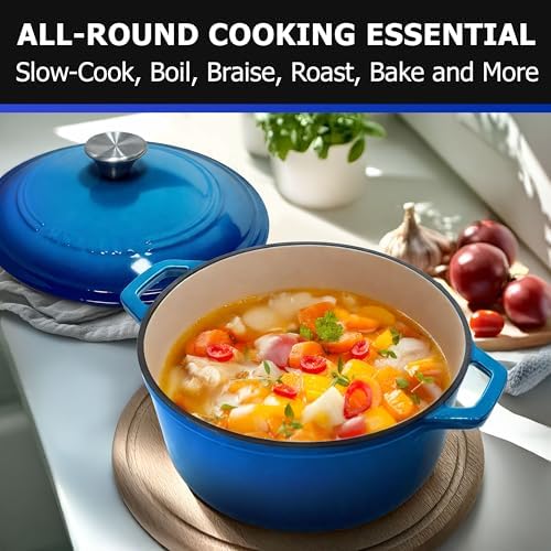 MUELLER HOME 7.5 QT Enameled Cast Iron Dutch Oven, Heavy-Duty Casserole Dish and Braiser Pan with Lid and Stainless Knob, Oven-Safe up to 500° F & Across All Cooktops, Aqua Blue - Image 6