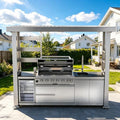 108" Outdoor Kitchen Island Crafted from Stainless Steel,6-Burner 85,000 BTU Natural Gas Grill,Rotisserie Oven,Refrigerator,Galvanized Steel Roof,Granite Countertops,Storage,Sink.(Natural Gas) by INOTEVERITORY