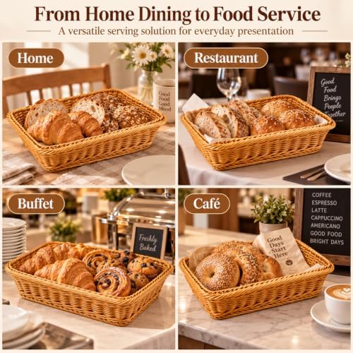 2 Pack Wicker Bread Baskets, 14 Inch Rectangular Serving Trays - Image 6