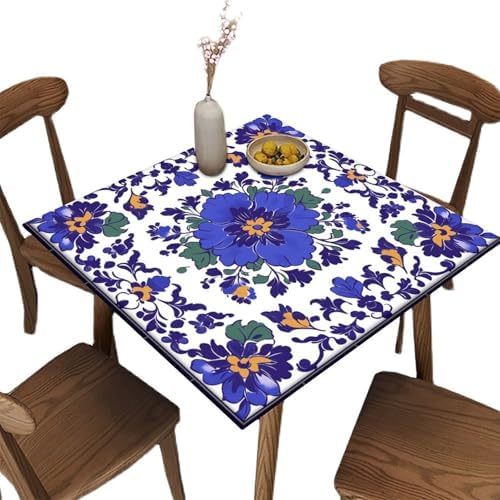 Fitted Tablecloth Square, Mexican Talavera Pattern Printed on Fade Resistant Fitted Card Table Cover, Great for Picnics BBQs Daily Meals, Fit for 48" x 48" Square Tables by JRBSZMI2