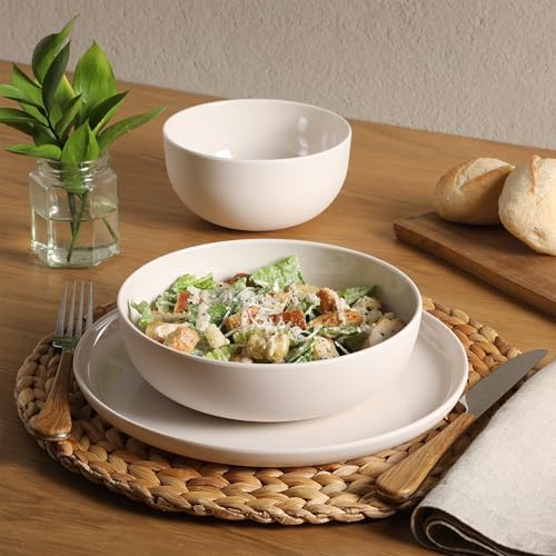 Gibson Home Candy Skies 12 Piece Unbreakable Wheat Straw Melamine Plates and Bowls Dinnerware Set - Outdoor, Camping, & Everyday Use - Matte Exterior/Shiny Interior Taupe Cream - Image 2