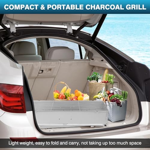IRONWALLS 32" Portable Charcoal Grill Outdoor Cooking with Storage Shelf - Image 6