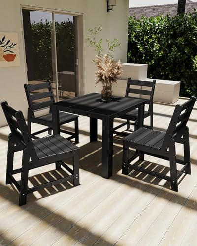 GREENVINES 5PCS Patio Dining Set, HDPE Square Table & 4 Side Chairs, Black - Image 4