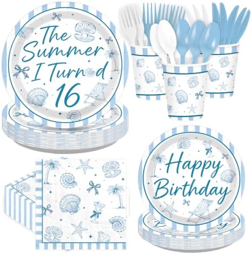 168 Pcs Summer 16th Seashell Birthday Party Decorations Serves 24 by Greencian