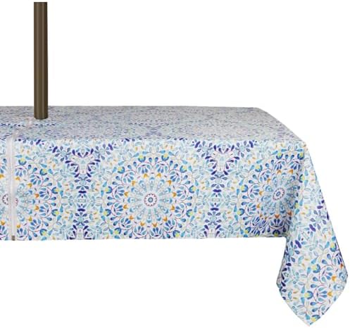 EHouseHome Outdoor and Indoor 60x84 inch Tablecloth with Umbrella Hole and Zipper, Waterproof Zippered Patio Cloths, Spring/Summer Table Covers for Backyard Circular Table/BBQs/Picnic by EHouseHome