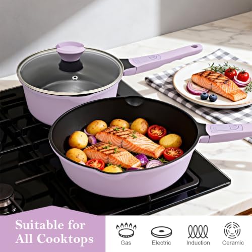12 Inch Deep Frying Pan Skillet Nonstick with Lid, 5 Qt Saute Pan - Image 4